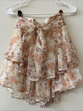 Floral Tiered Ruffle Skort - Cream with Peach Floral